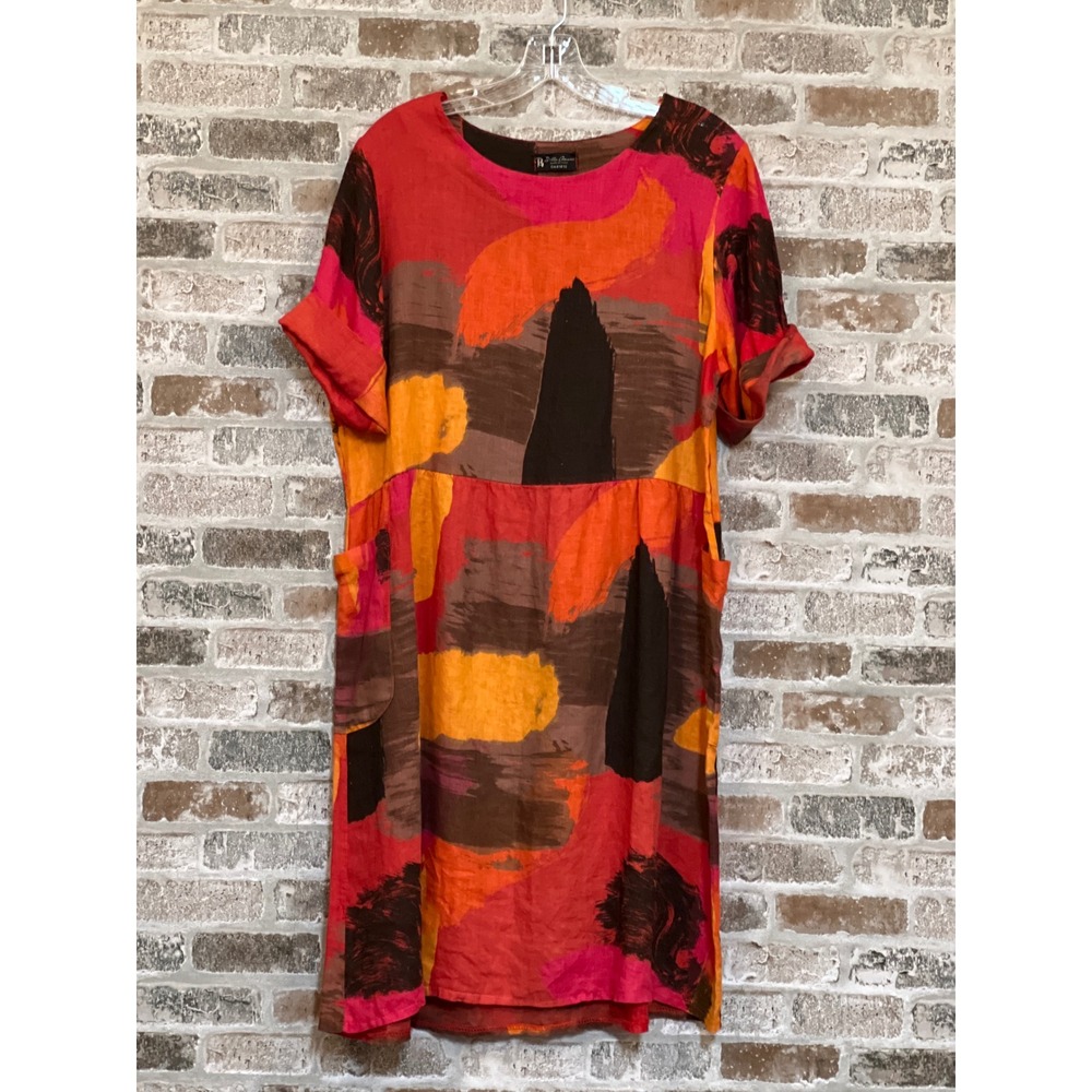 Bella Amore Abstract‎ Print Linen Dress Pockets Made in Italy